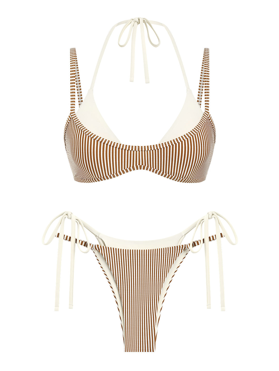 Seamolly Contrast Color Striped String Double Layer Bikini Set