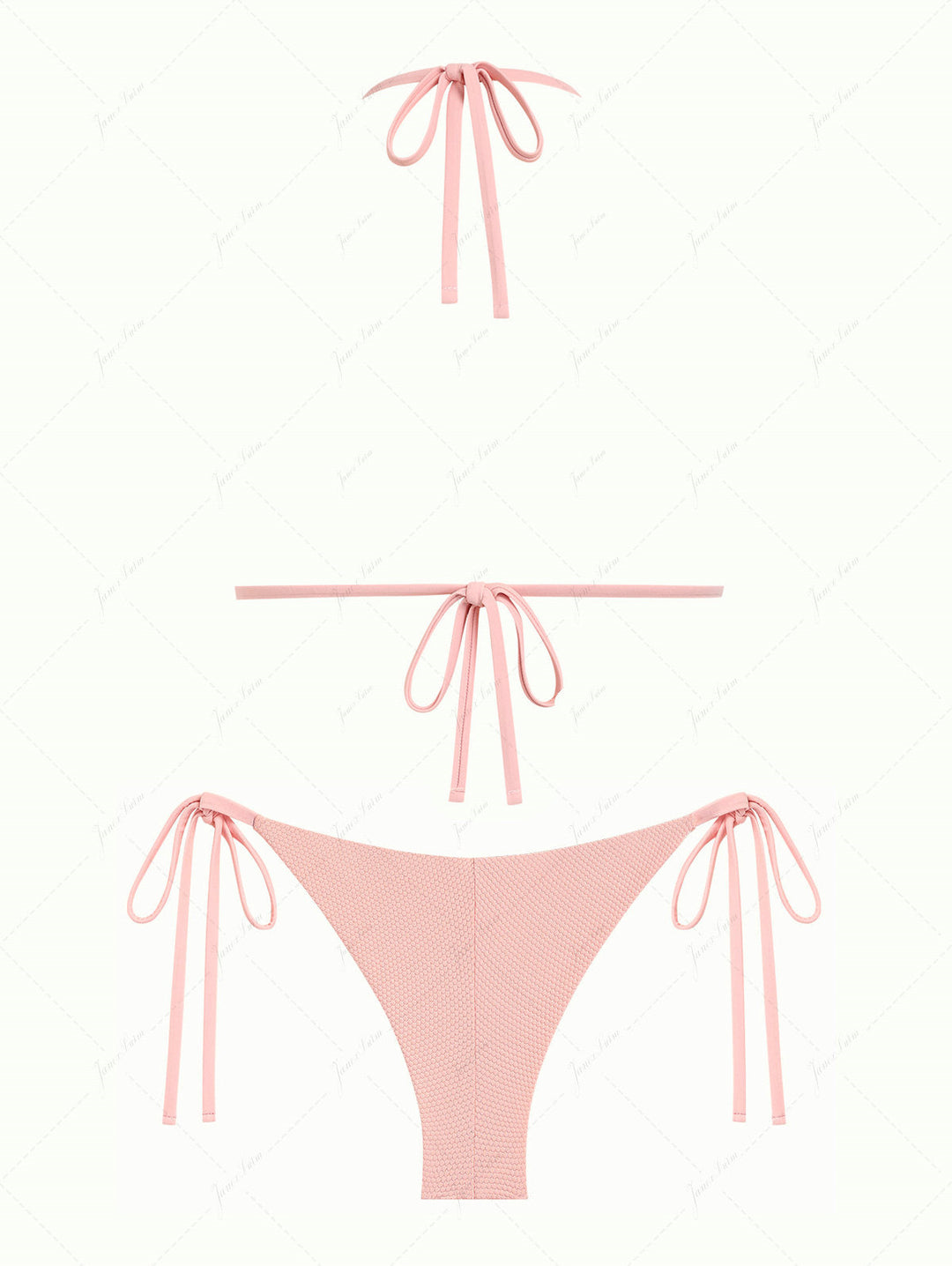 Pink Textured Knit Fabric Halter Triangle Top & Cheeky Brazilian Bottom Bikini Set
