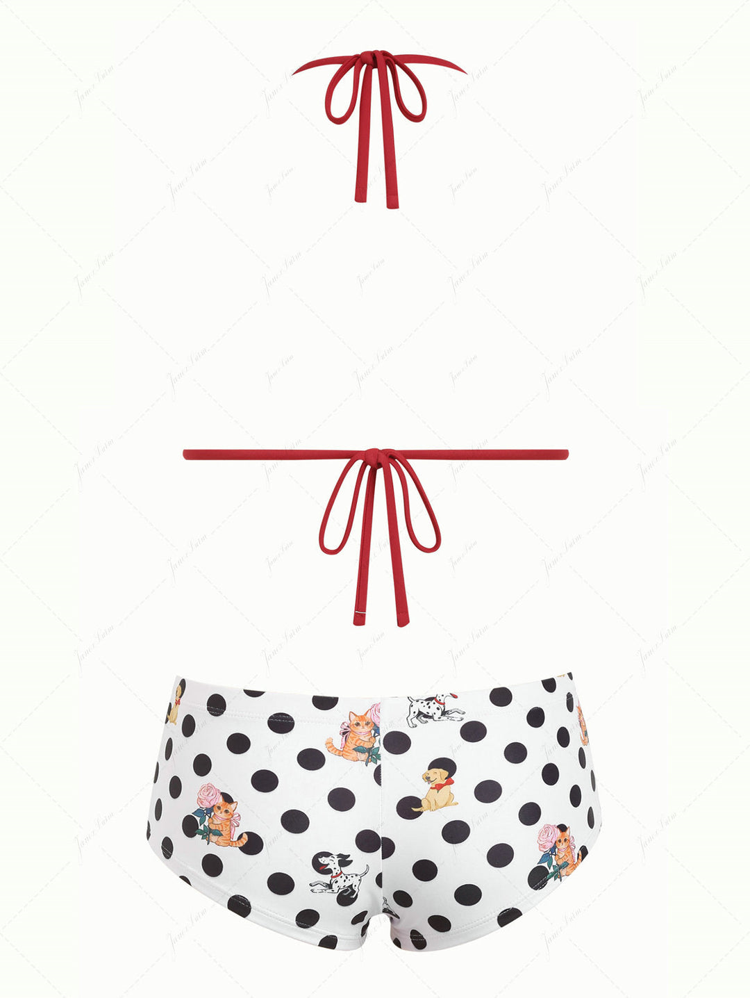 White Polka Dot Animal Print Bowknot Triangle Cheeky Boyshorts Bikini Set