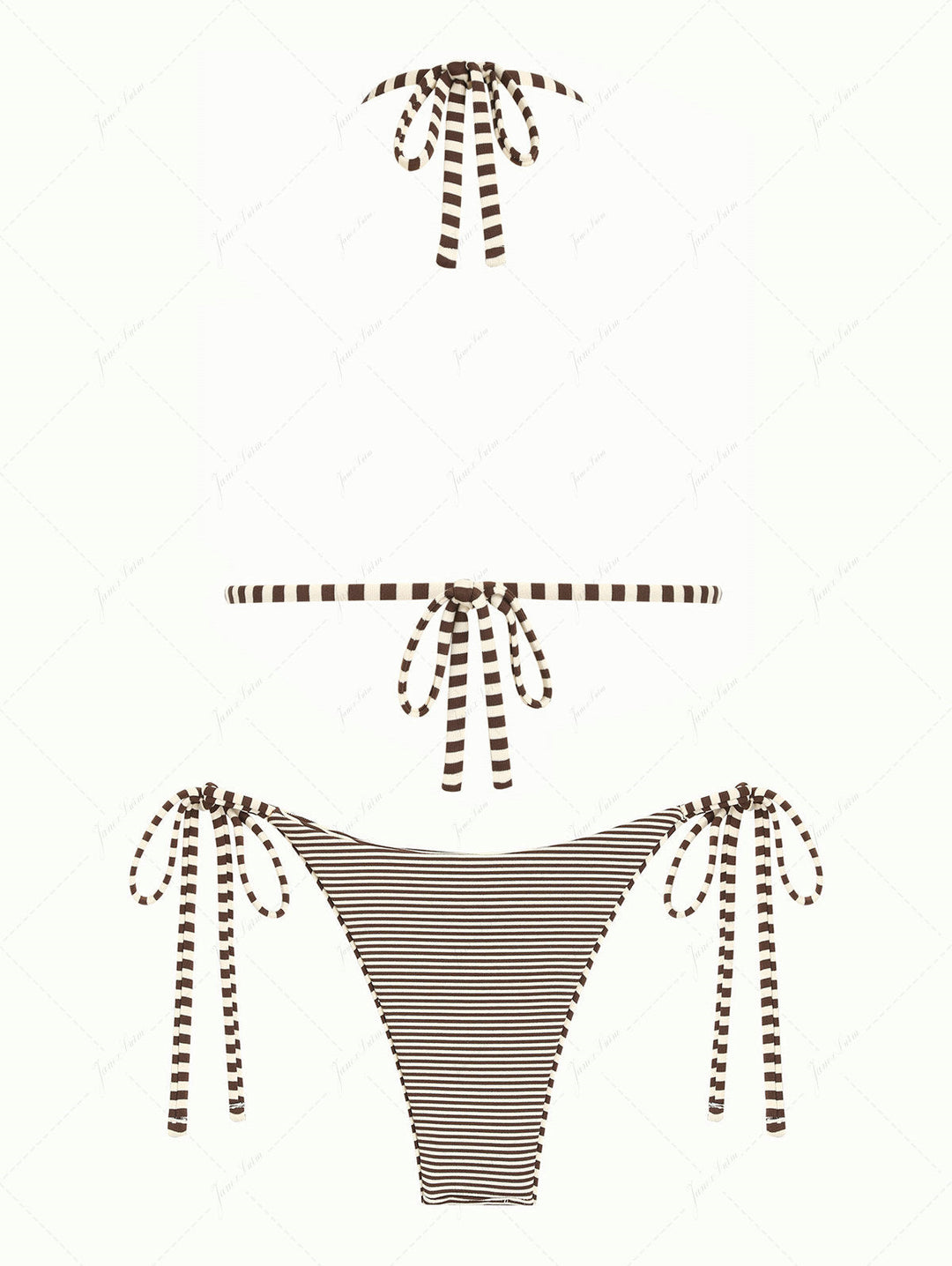 Brown Knit Striped Halter Triangle String Reversible Bikini Set