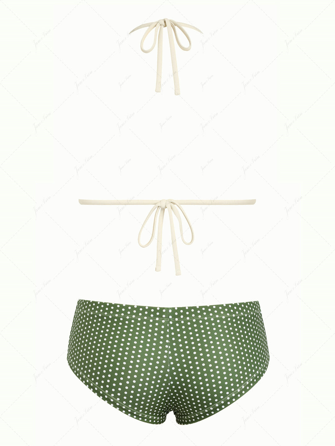 Plant Green Polka Dot Lace Bowknot Halter Triangle Cheeky Boyshorts Bikini Set
