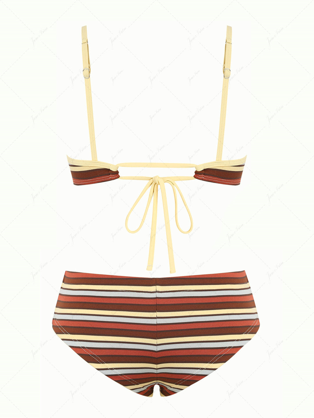 Yellow Striped Bowknot Tank Style Cheeky Boyshorts Bikini Set