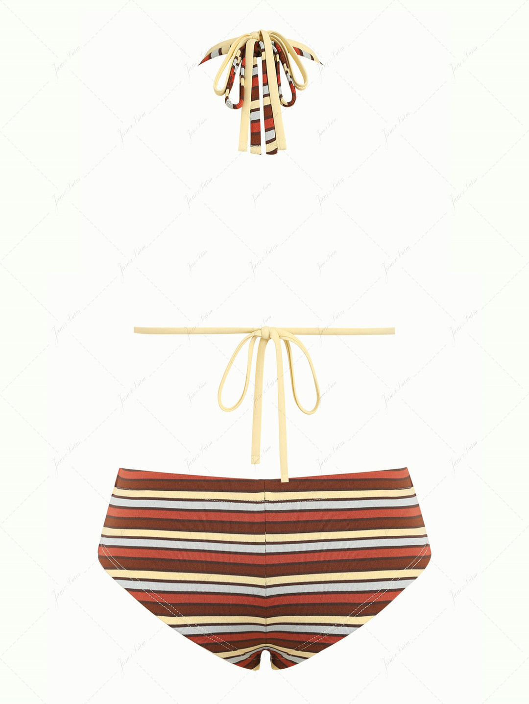 Yellow Ribbed Knit Striped O Ring Double Layer Top & Cheeky Boyshorts Bikini Set