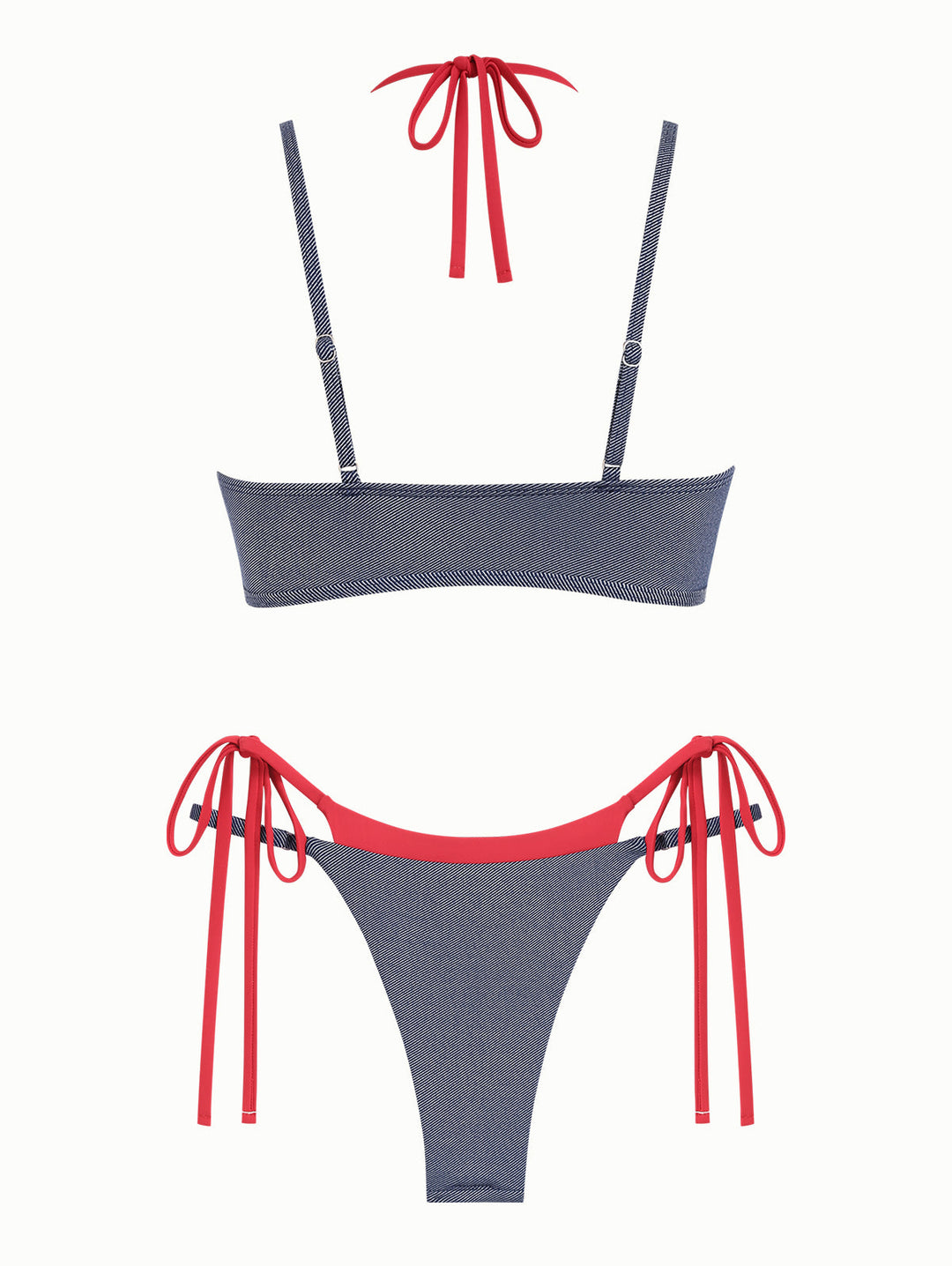 Deep Blue Denim Contrast Color String Double Layer Bikini Set