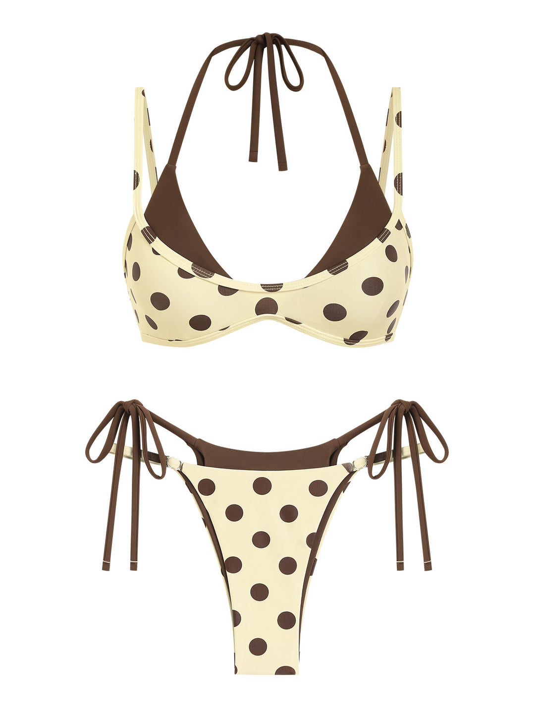 Seamolly Contrast Color Polka Dot Print String Double Layer Bikini Set