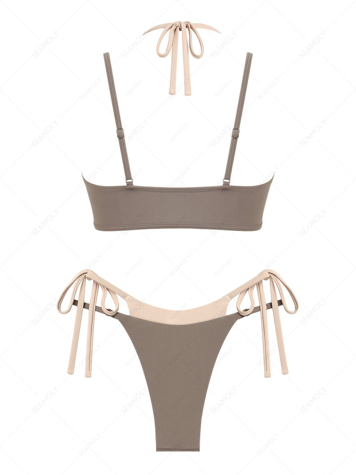 Seamolly Colorblock Two Tone Tie Side Double Layer Bikini Set