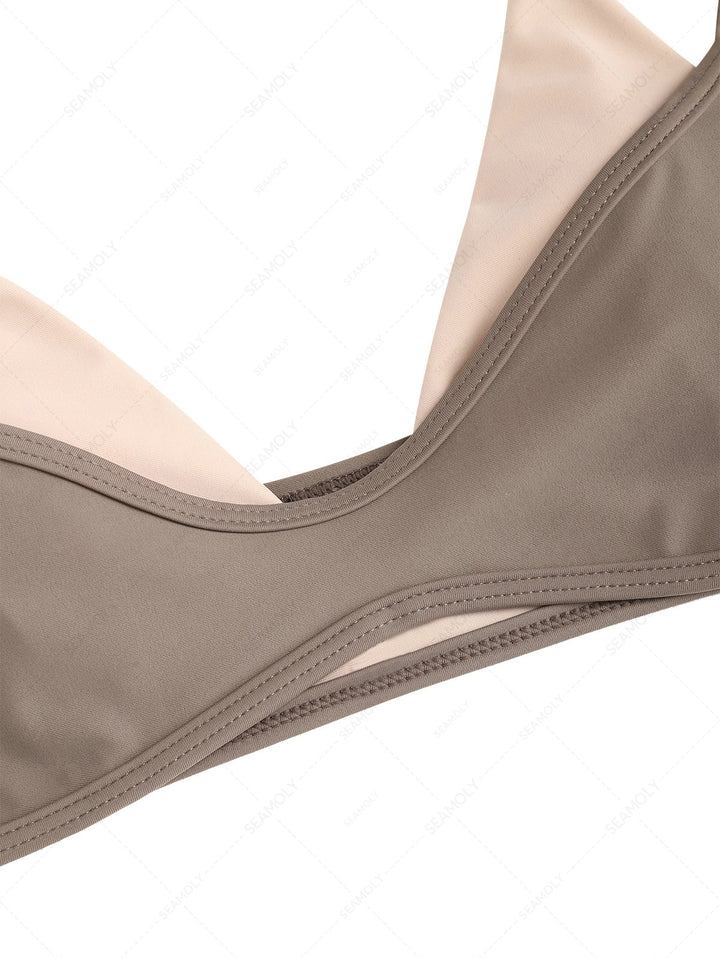 Seamolly Colorblock Two Tone Tie Side Double Layer Bikini Set