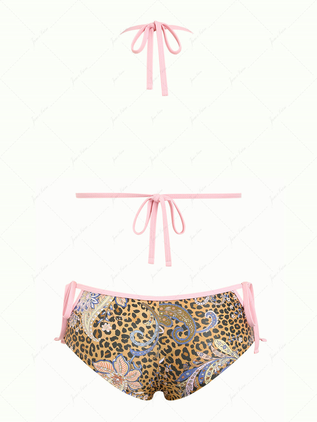 Brown Leopard Paisley Print Contrast Binding Cheeky Boyshorts Bikini Set
