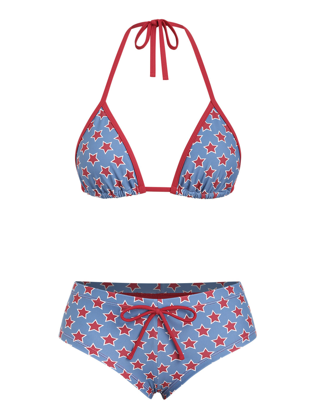 Seamolly Stars Print Contrast Binding Cheeky Boyshorts Bikini Set for 4th of July