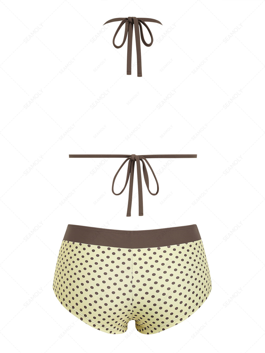 Seamolly Polka Dot Print Halter Triangle Cheeky Boyshorts Bikini Set