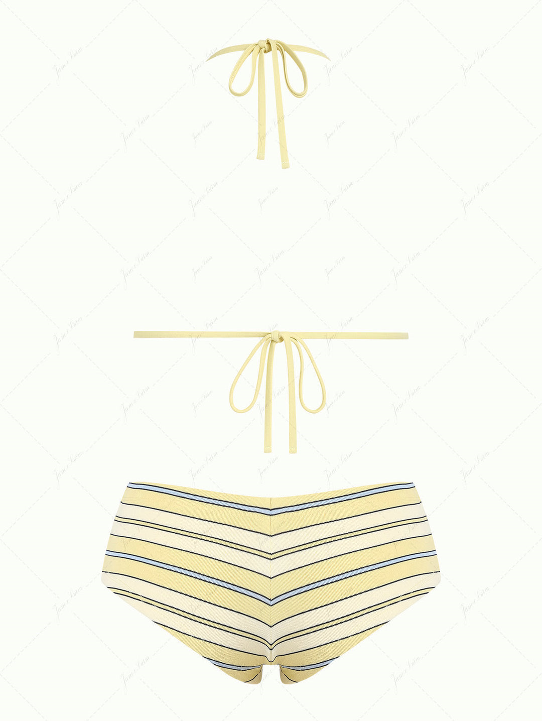 Yellow Striped Bowknot Halter Triangle Cheeky Boyshorts Bikini Set