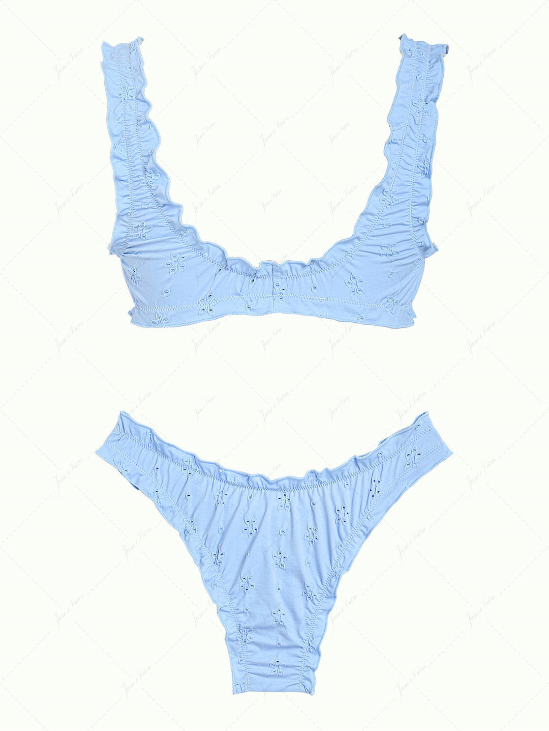 Light Blue Recycled Fabric Jacquard Ruffles Edge Bralette Bikini Set