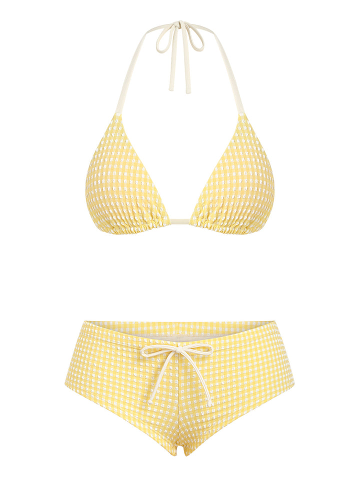Seamolly Gingham Textured Triangle Cheeky Boyshorts Bikini Set