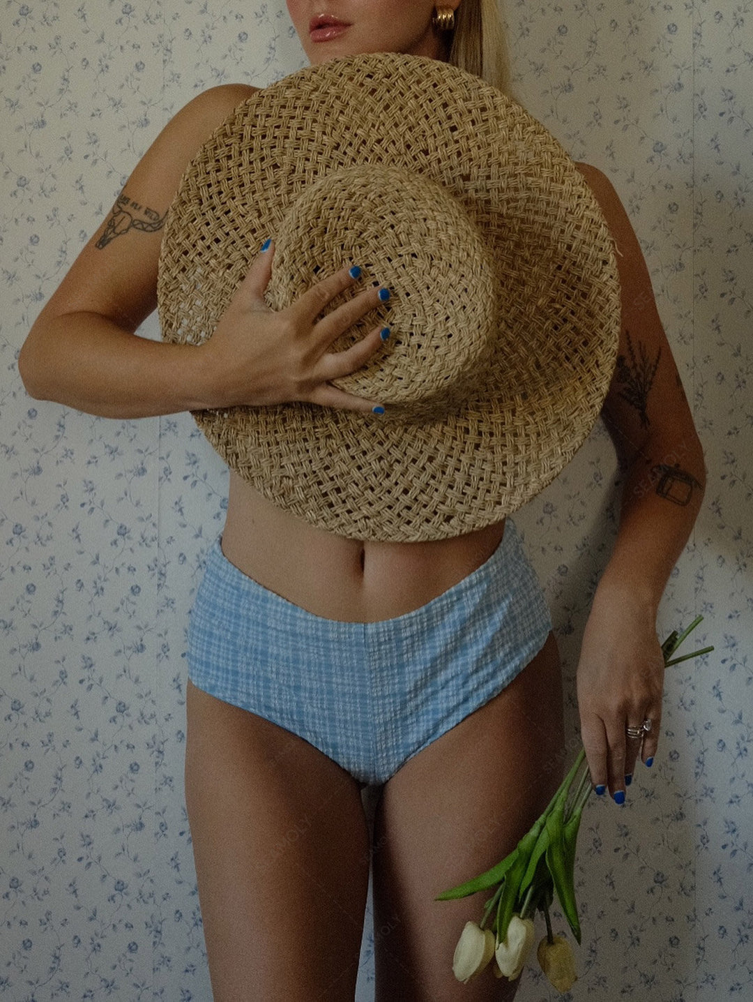 Seamolly Vintage Gingham Bikini Bottom Cheeky Swim Boyshorts