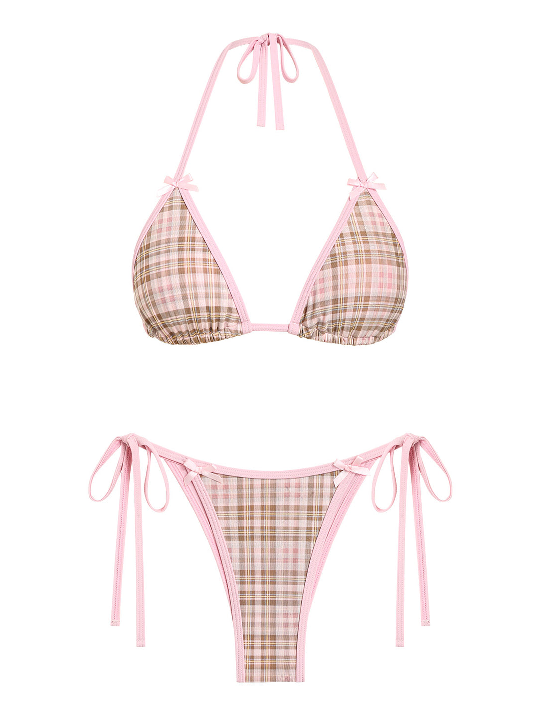 Seamolly Contrast Binding Plaid Bowknot Triangle String Bikini Set