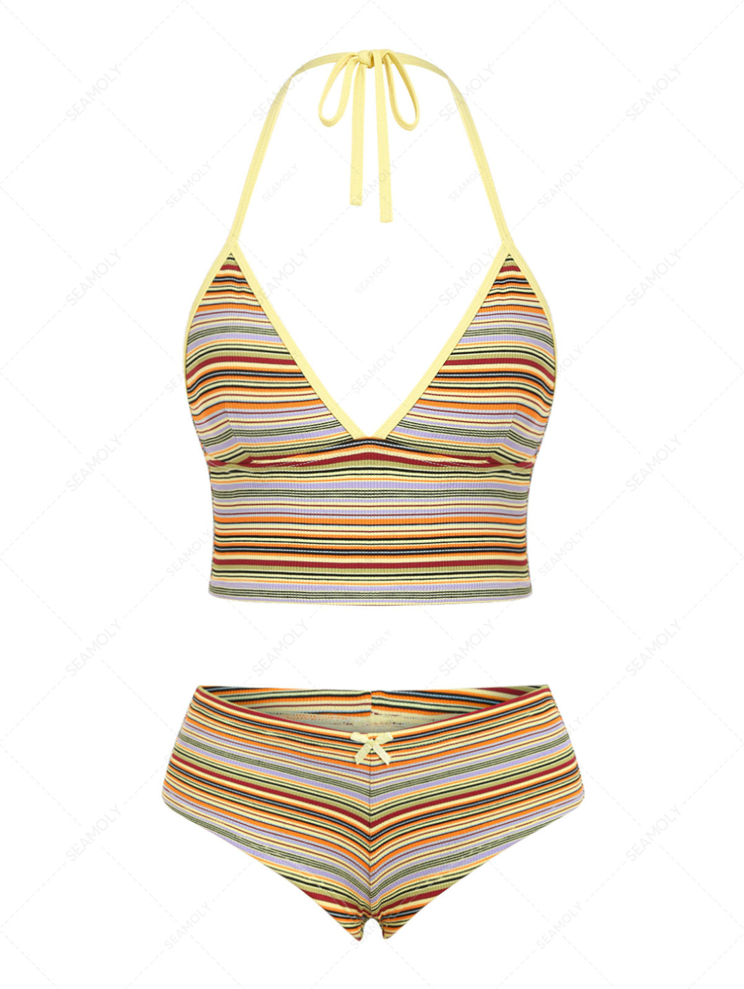 Seamolly Contrast Piping Striped Cheeky Boyshorts Tankini Set