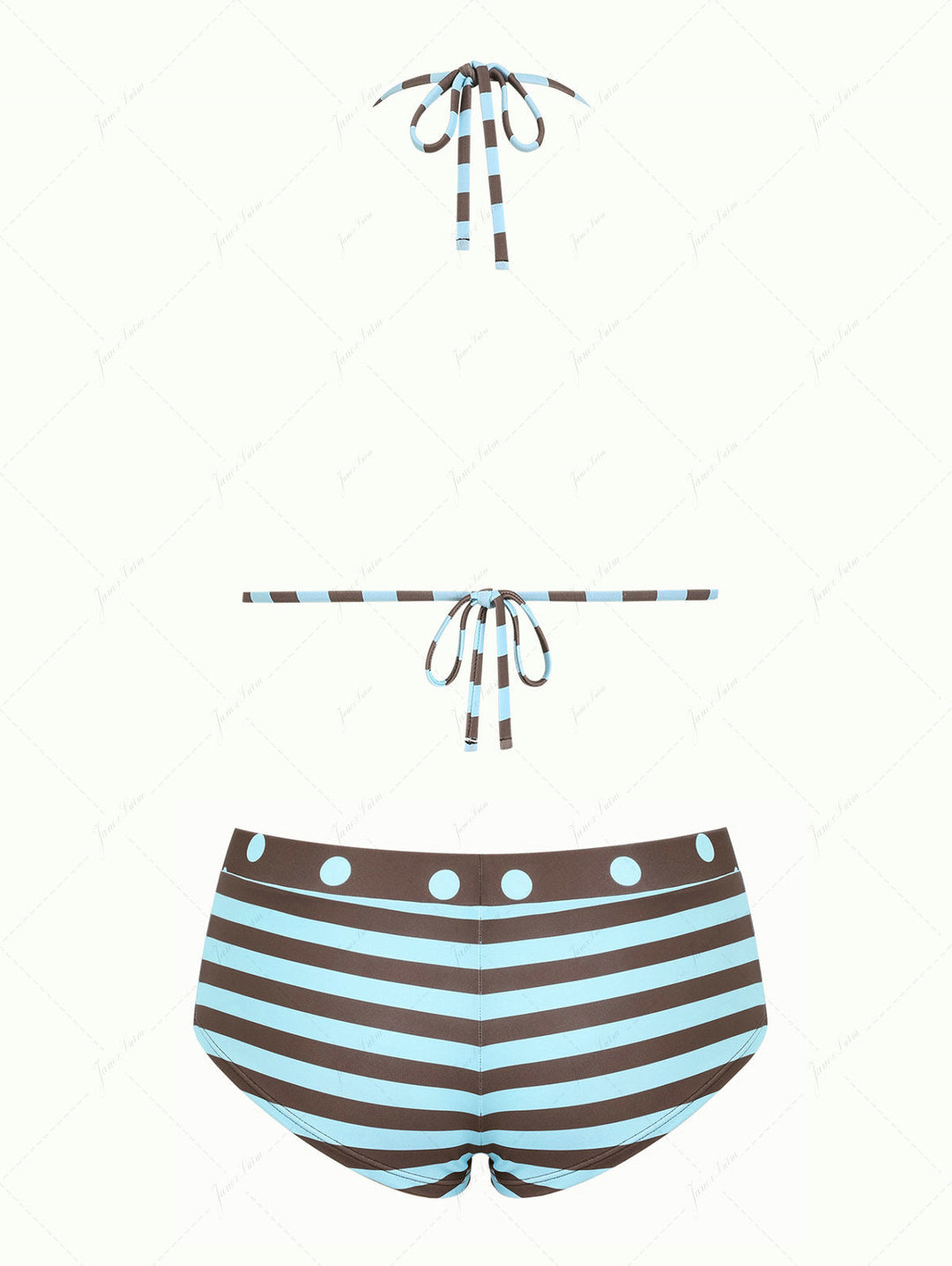 Coffee Striped Polka Dot Triangle Reversible Top & Cheeky Boyshorts Bikini Set