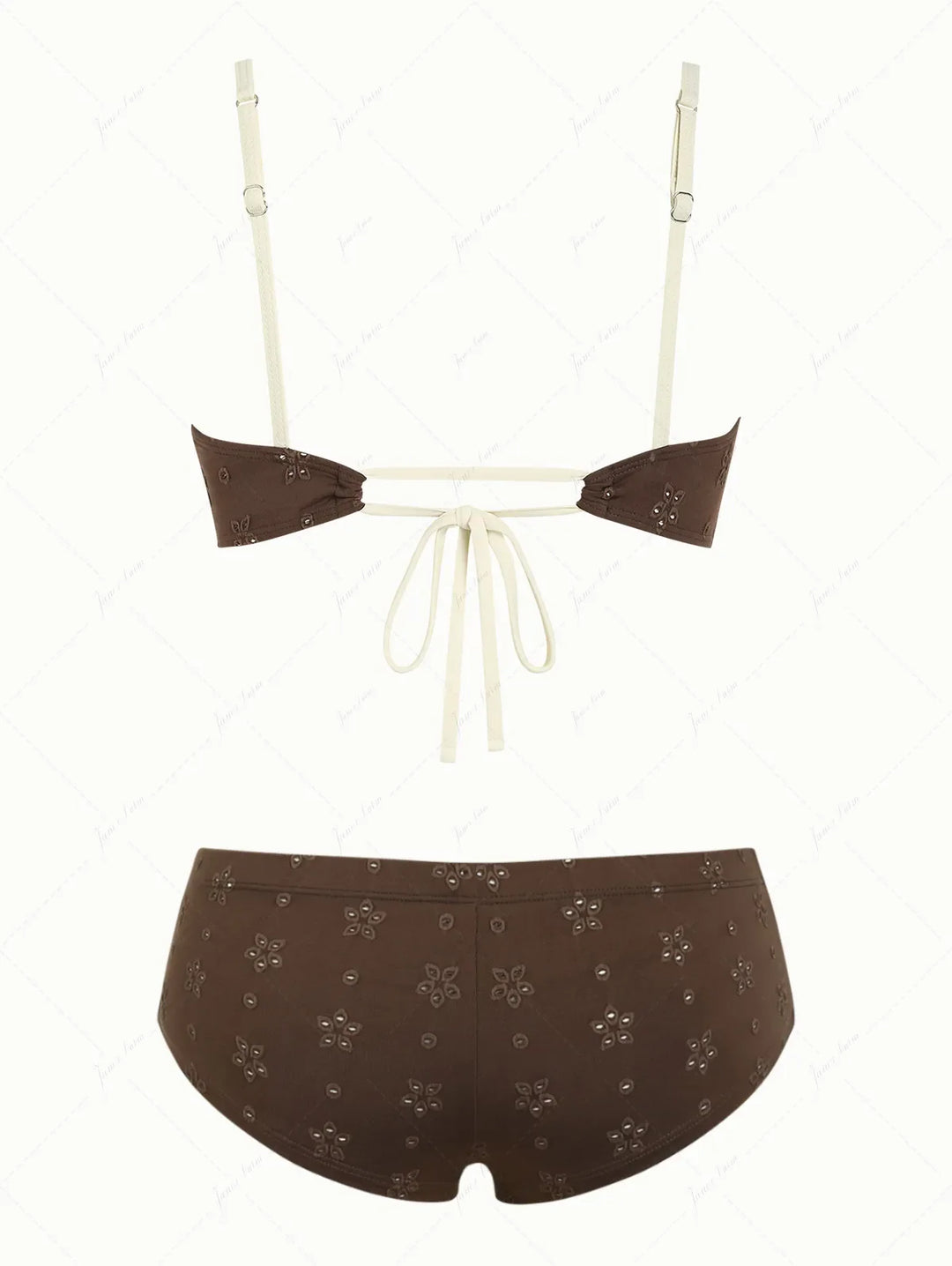Deep Coffee Recycled Fabric Jacquard Ruched Bowknot Cheeky Boyshorts Bikini Set