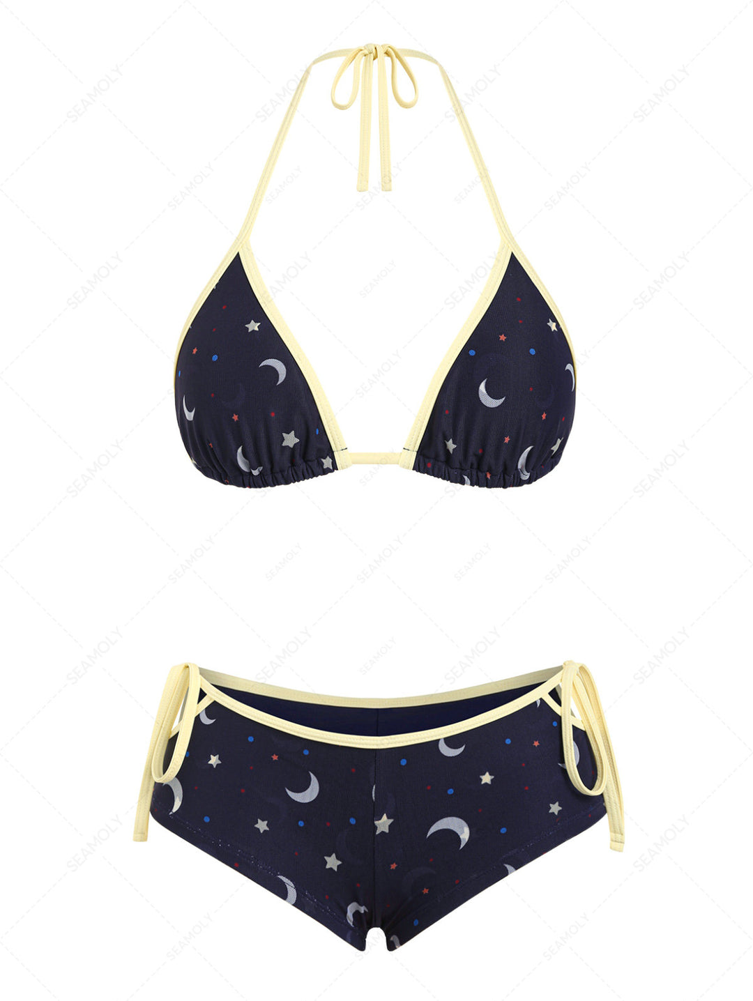 Seamolly Stars Moon Print Cutout Tied Cheeky Boyshorts Bikini Set