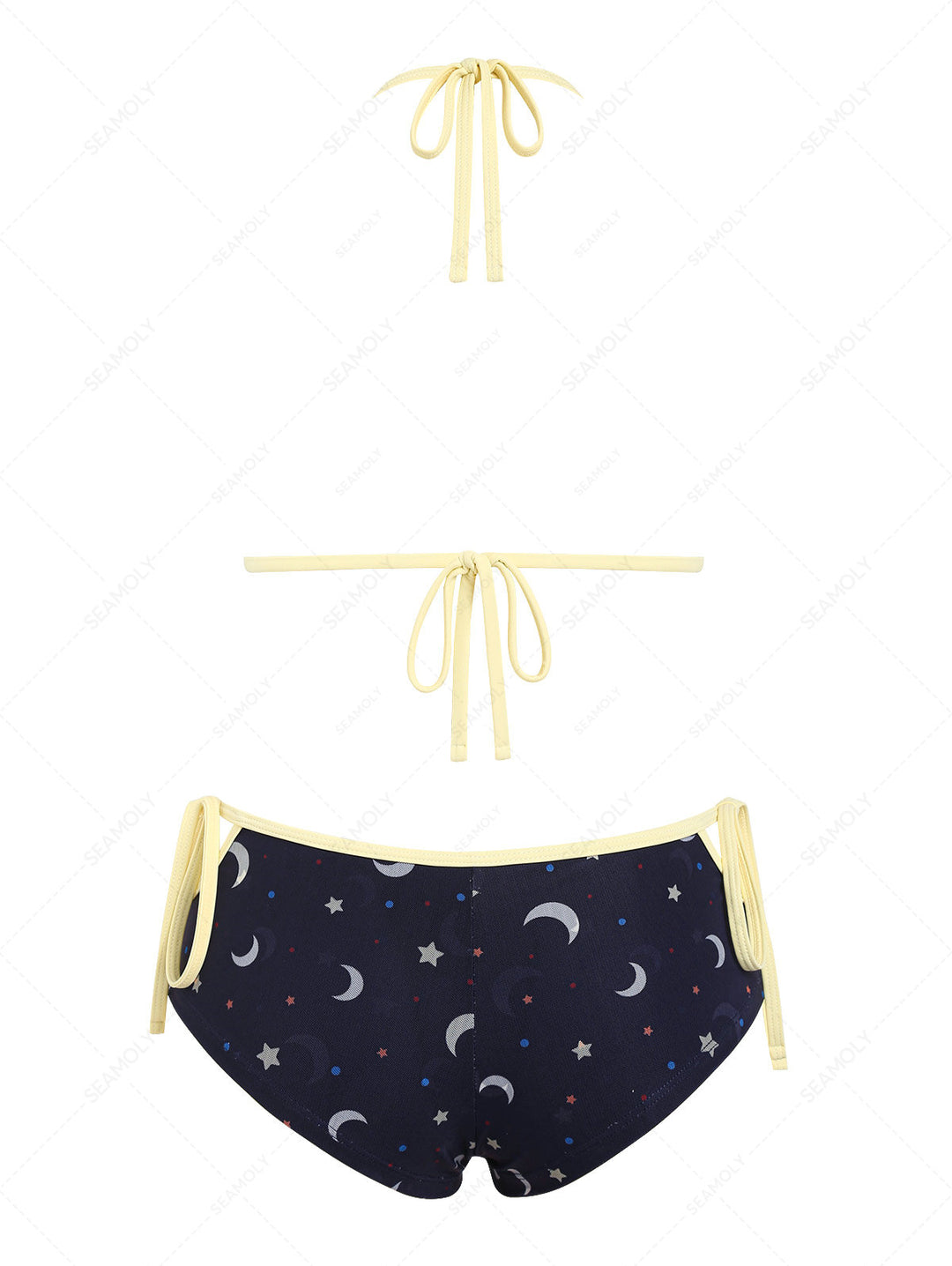 Seamolly Stars Moon Print Cutout Tied Cheeky Boyshorts Bikini Set