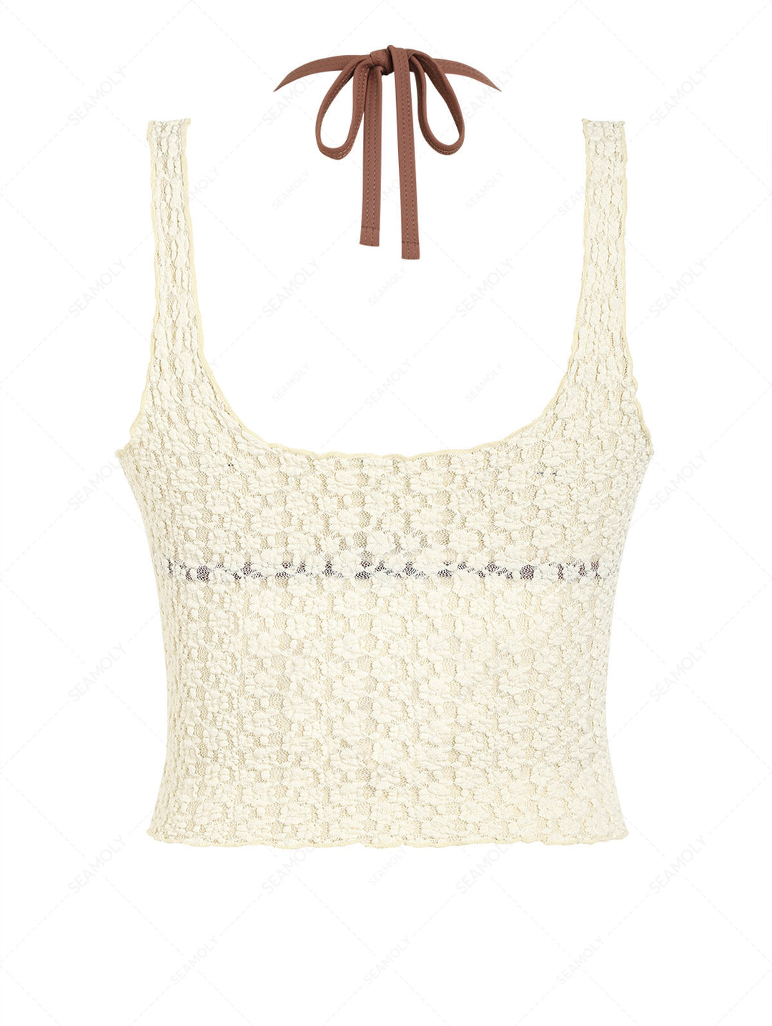 Seamolly 3 Piece Swimsuit - Lace Shell Decor Halter Triangle Bikini Set & Crop Tank Top