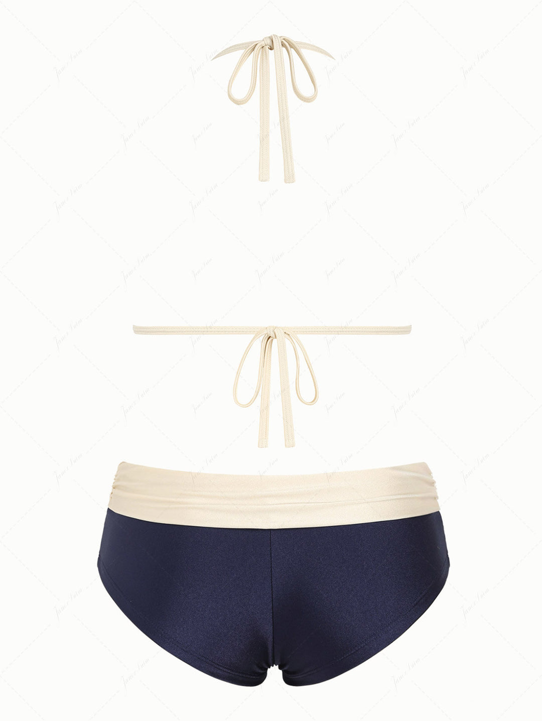 Deep Blue Contrast Binding Triangle Push Up Cheeky Boyshorts Bikini Set
