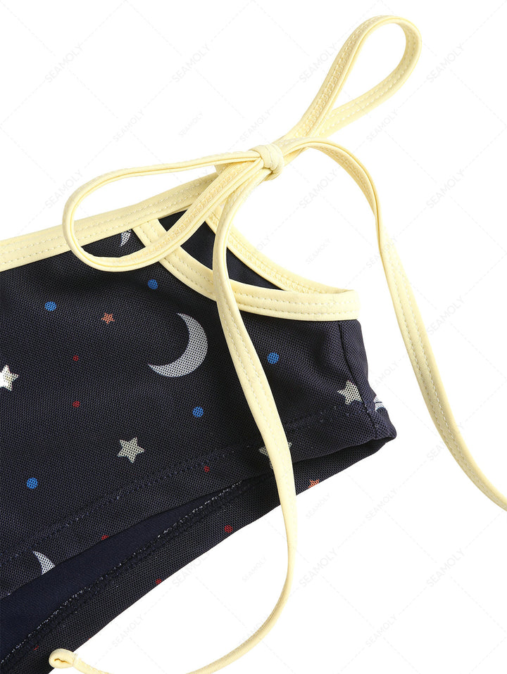 Seamolly Stars Moon Print Cutout Tied Cheeky Boyshorts Bikini Set
