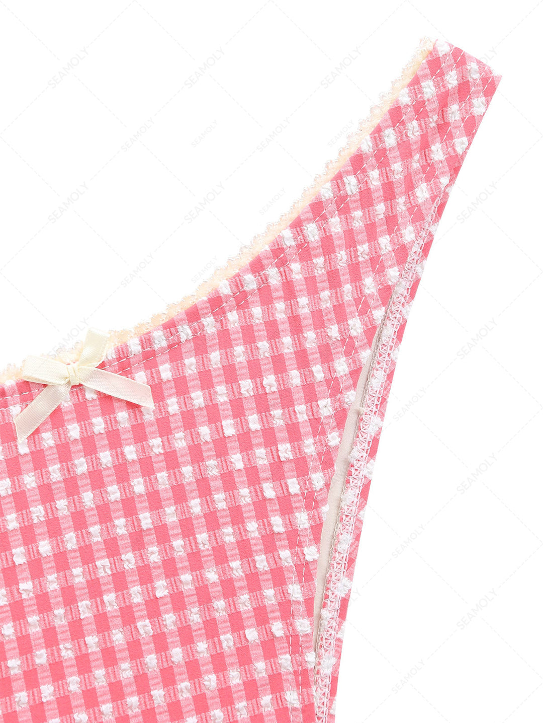 Red Bubble Grid Lace Bowknot Cheeky Bikini Bottom