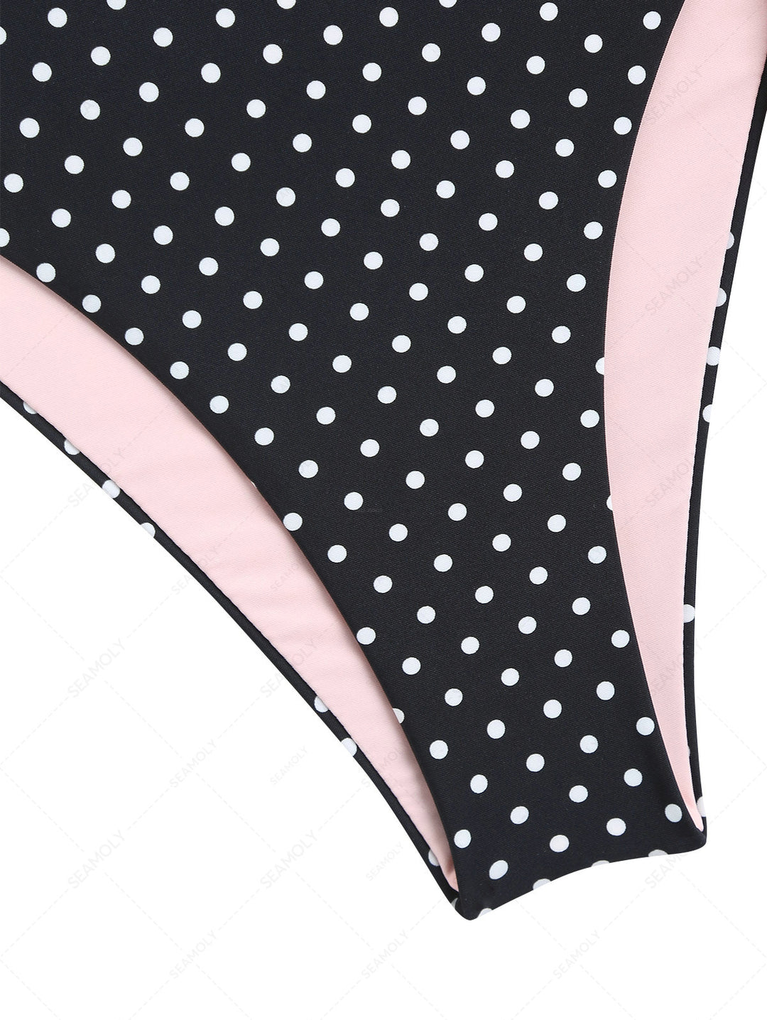 Black Polka Dot Print Tied Side Full Coverage Bikini Bottom