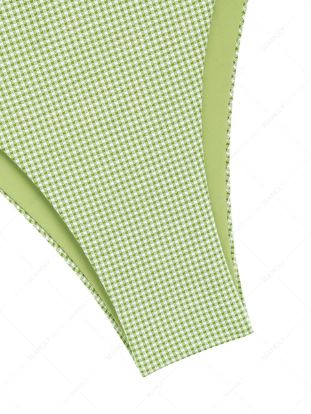 Janexswim Green Knitted Plaid Contrast Lace Bowknot Cheeky Bikini Bottom