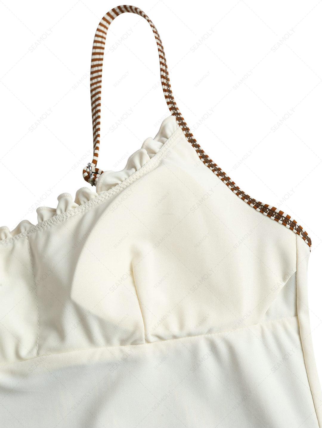 Coffee Striped Spliced Ruched Bowknot Tankini Top