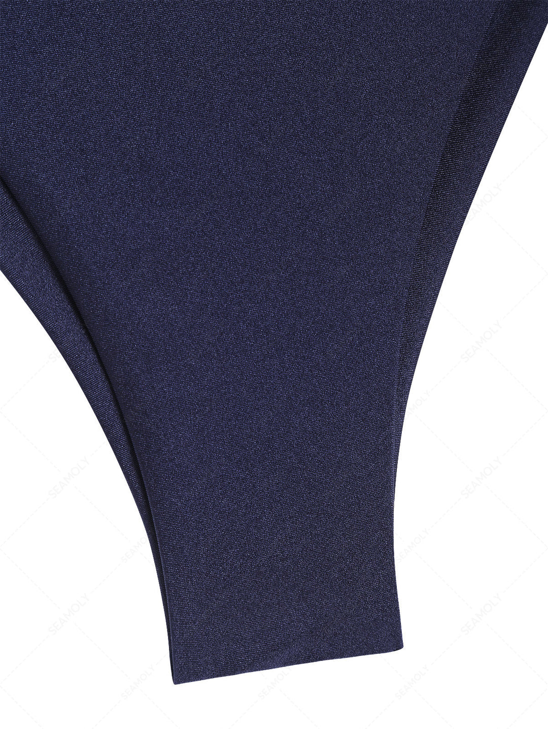 Seamolly Color Spliced Ruched Halter Top & Cheeky Brazilian Bottom Bikini Set
