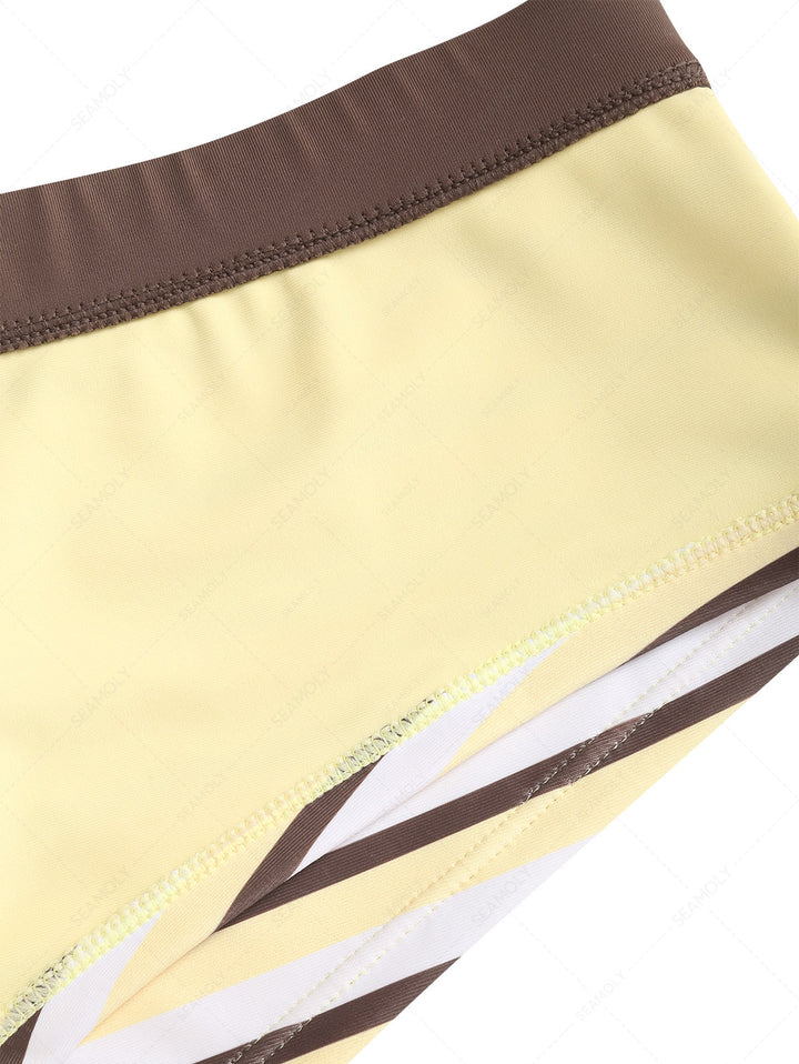 Seamolly Striped Contrast Binding Triangle Cheeky Boyshorts Bikini Set