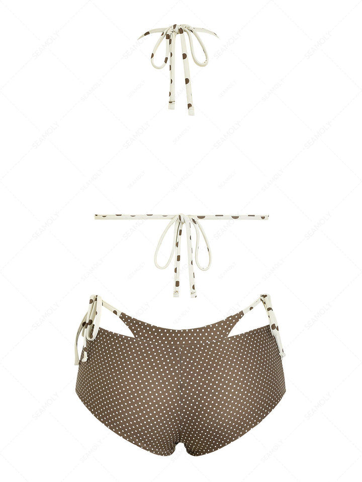 Seamolly Polka Dot Triangle Top & Double Layer Cheeky Boyshorts Reversible Bikini Set