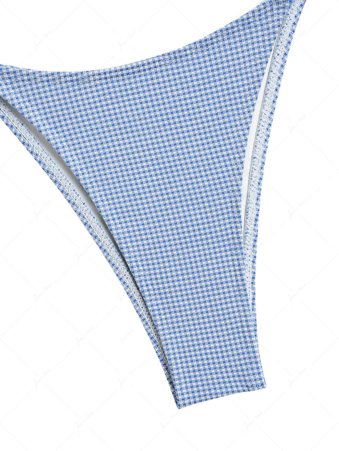 Blue Knitted Plaid Contrast Lace Trim Bowknot Cami Tankini Set