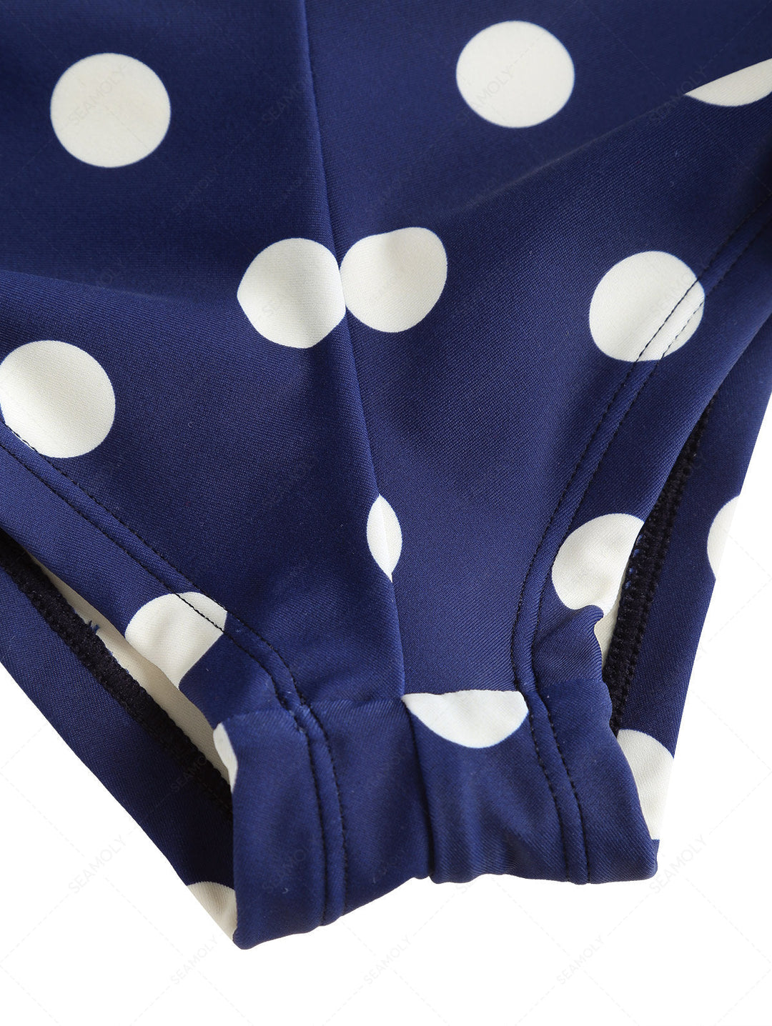 Deep Blue Polka Dot Bowknot Halter Tied Back Top & Cheeky Boyshorts Tankini Set