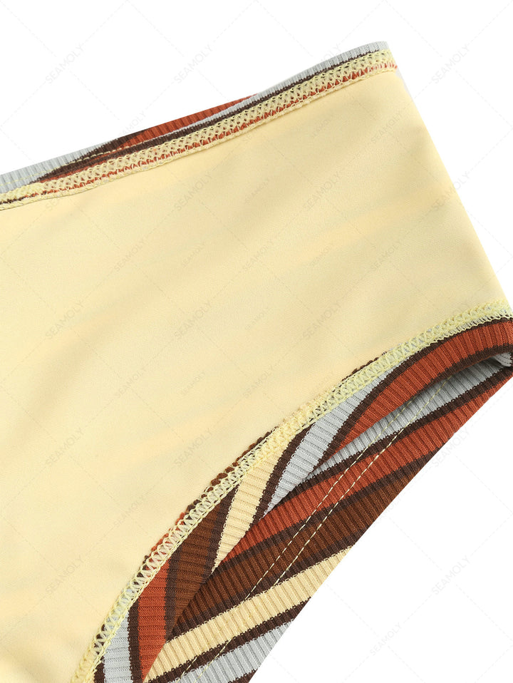 Seamolly Y2K Striped Triangle Push Up Top & Cheeky Boyshorts Bikini Set