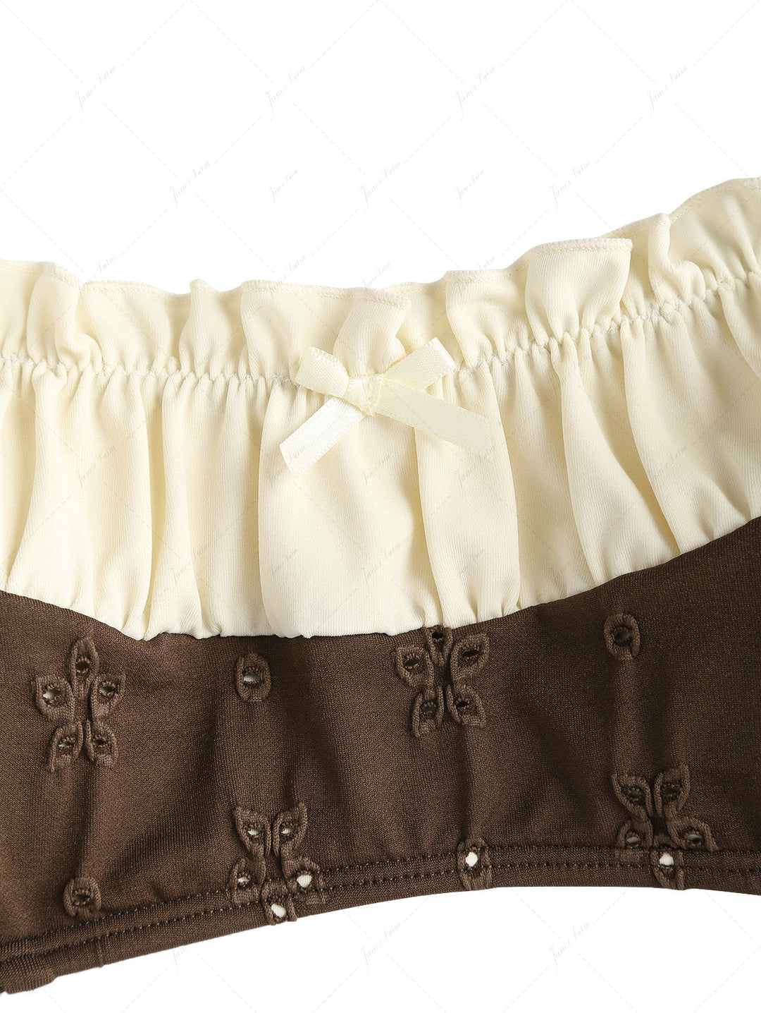 Deep Coffee Recycled Fabric Jacquard Ruched Bowknot Cheeky Boyshorts Bikini Set