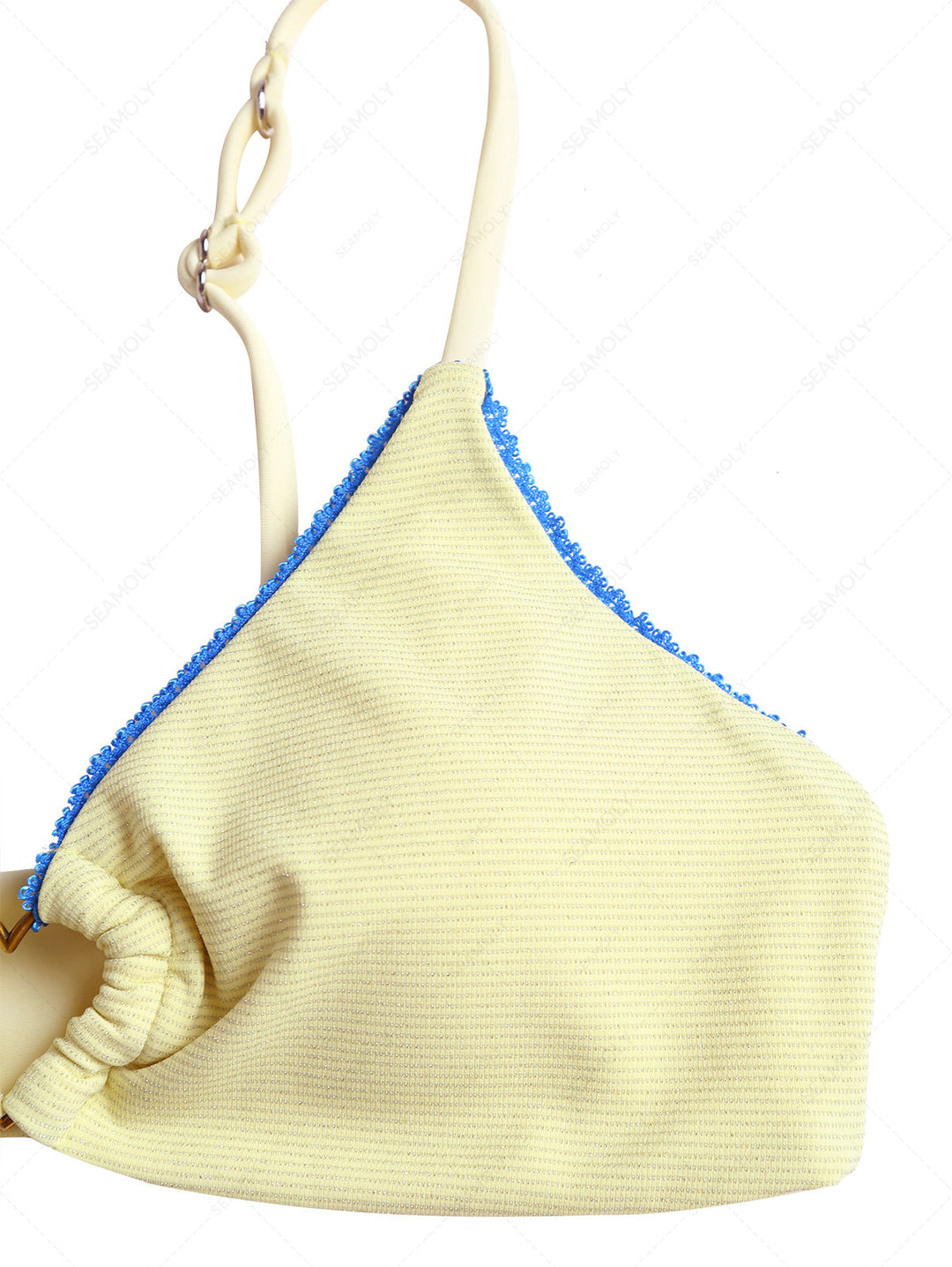 Yellow Glitter Sparkly Lace Heart-shaped Decor Bikini Top