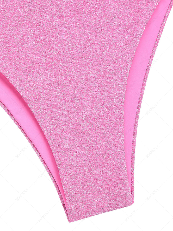 Light Pink Lurex Tied Side Full Coverage Bikini Bottom