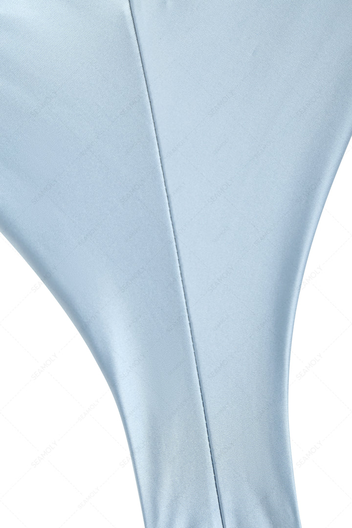 Seamolly Satin Ruched Halter Triangle Top & Cheeky Brazilian Bottom Bikini Set