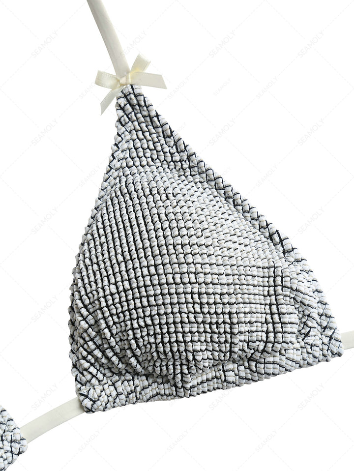 White Textured Fabric Bowknot Triangle Bikini Top