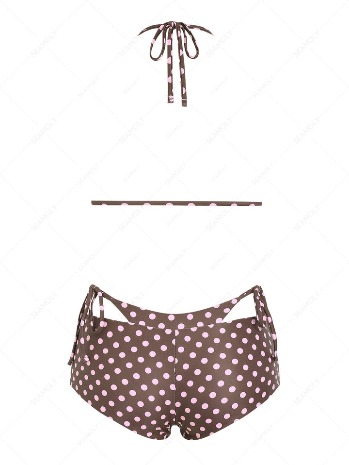 Seamolly Polka Dot Triangle Top & Double Layer Cheeky Boyshorts Reversible Bikini Set