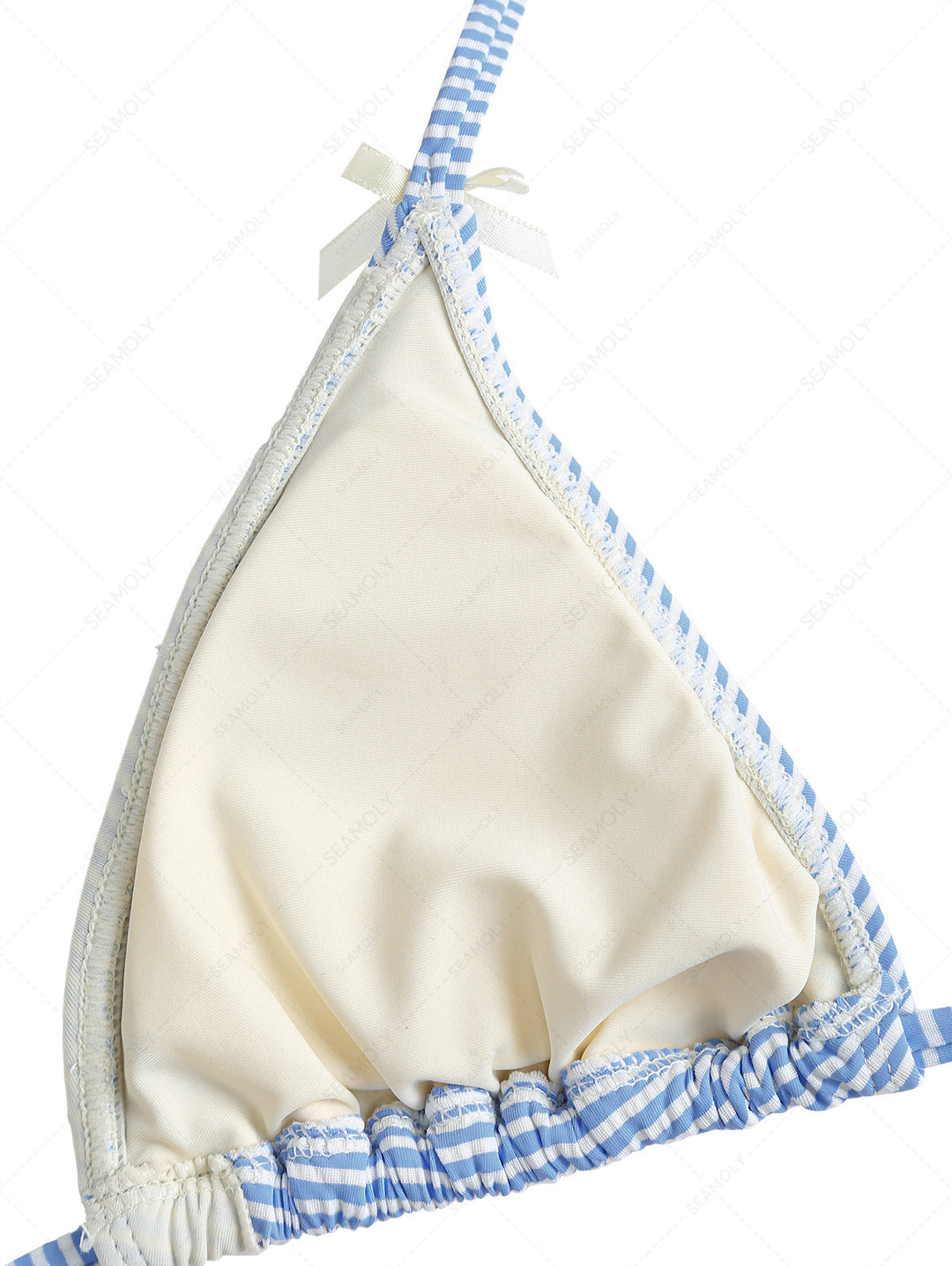 Light Blue Striped Frilled Ruffles Bowknot Triangle Bikini Top