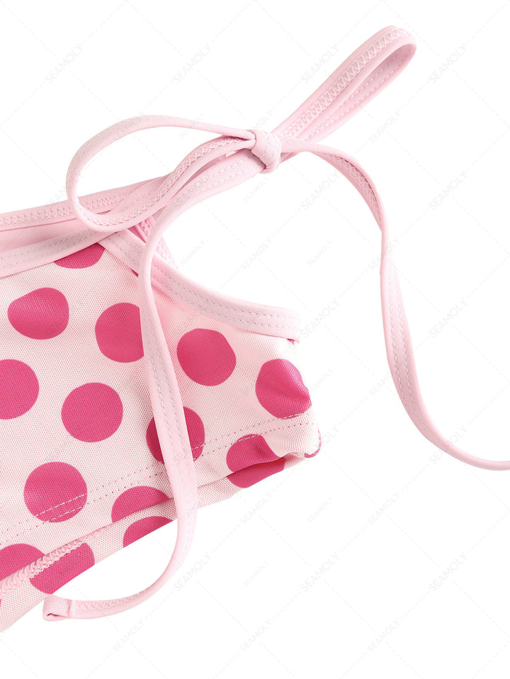 Seamolly Polka Dot Contrast Binding Cutout Tied Cheeky Boyshorts Bikini Set