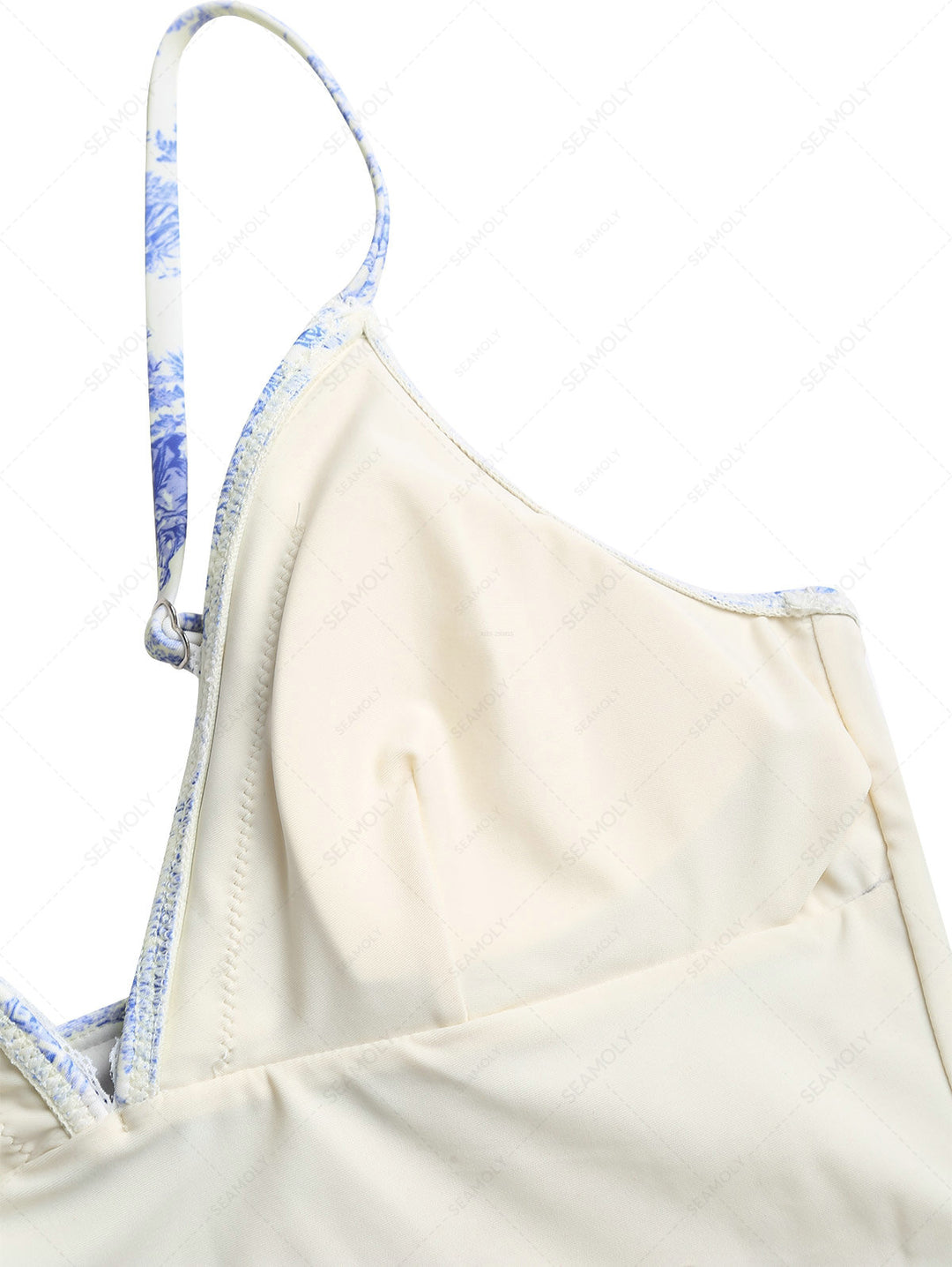 Crystal Cream Toile de Jouy Lace Plunging Neck Tankini Top