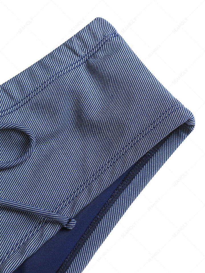 Deep Blue Denim Bowknot Low Rise Beach Swim Bottom Boyshorts