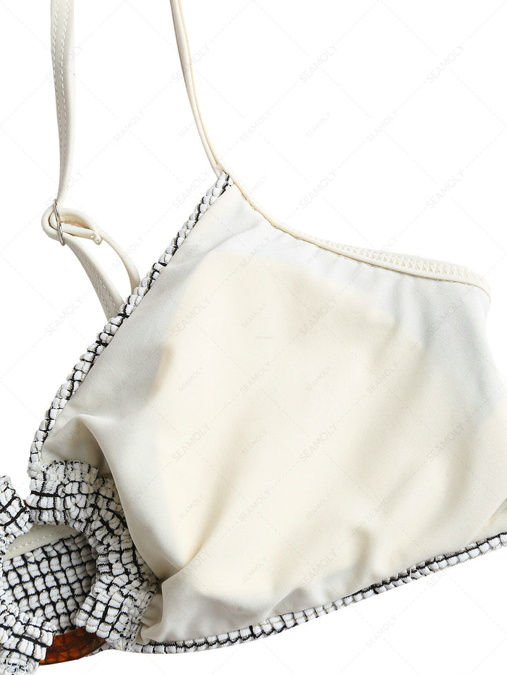 White Textured Fabric O Ring Bikini Top