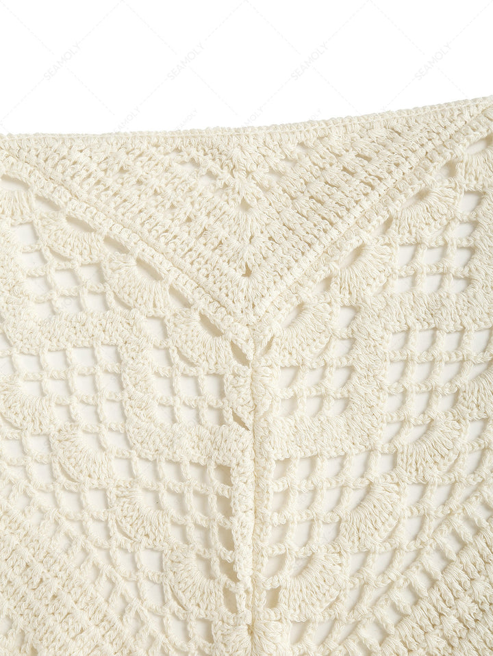 Hollow Out Crochet Fringed Triangle Cover Up Sarong