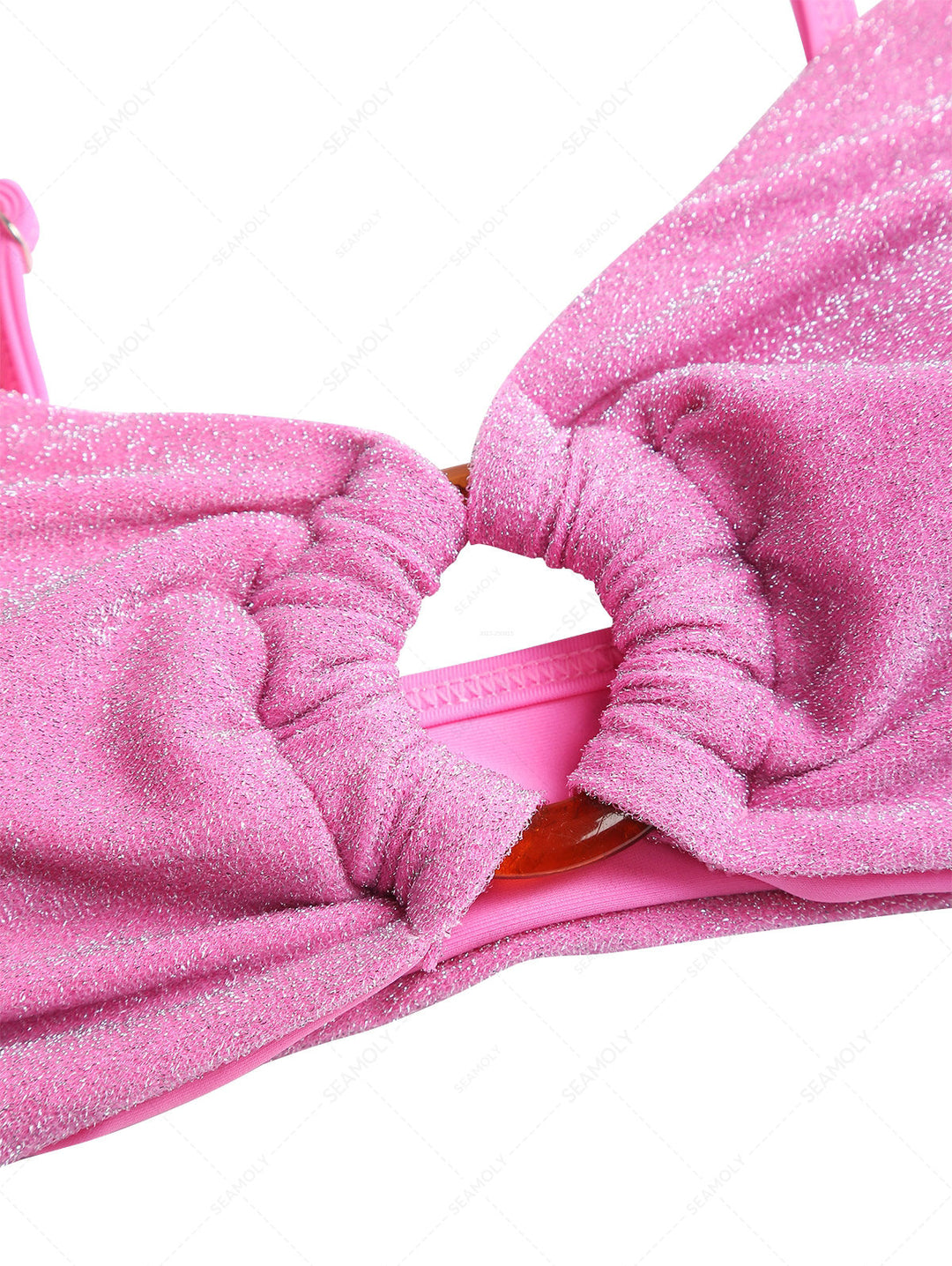 Light Pink Lurex Sparkly O Ring Bikini Top